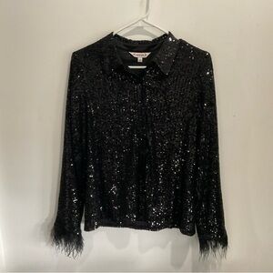 Nanette Lepore Black Sequin Blouse Sz 8